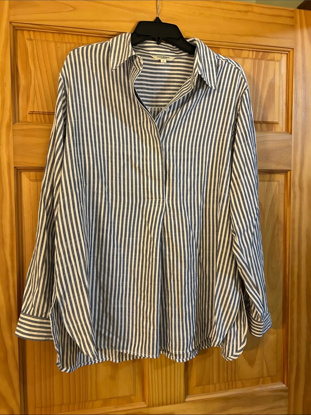 Max Studio Blue and White Striped Button-Front Blouse